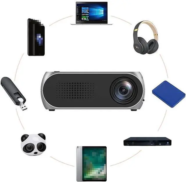 Alt view image 3 of 5 - 1080P HD Projector, Built-in Battery Projector, Household LED, Mini Portable HD Projector, HDMI, VGA, USB, Laptop, Silver