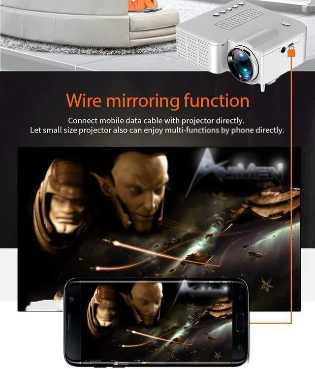 Alt view image 5 of 6 - Projector with 50 Inch Projector Screen, 1080P Full HD Supported Video Projector, Mini Movie Projector Compatible with TV Stick HDMI VGA USB TF AV, for Home Cinema & Outdoor Movie.White