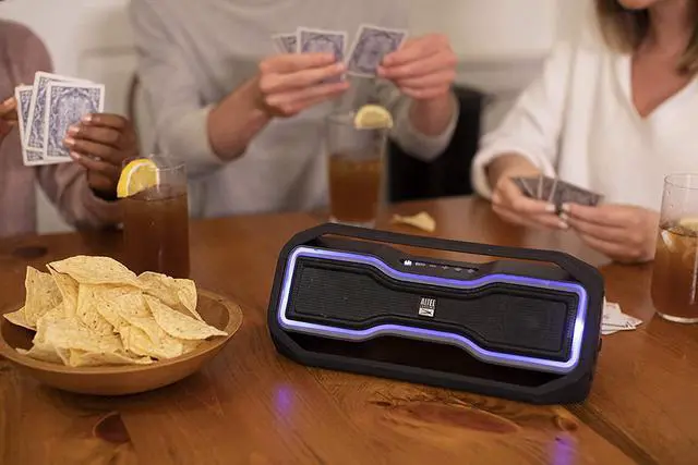 Alt view image 5 of 7 - Altec Lansing RockBox - Waterproof, Wireless, Bluetooth Speaker, Floating, IP67, Portable Speaker, Strong Bass, Rich Stereo System, Microphone, 100 ft Range, Lightweight, 12-Hour Battery, LED Lights