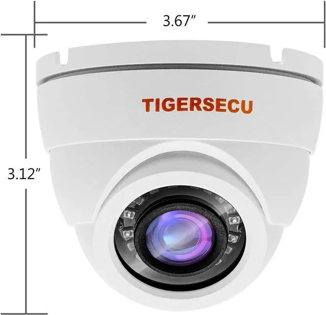 Alt view image 7 of 7 - TIGERSECU 1080P Metal Wide Angle Dome Security Camera for DVR, Weatheproof for Indoor/Outdoor Use, Hybrid 4-in-1 OSD Switch for TVI/CVI/AHD/CVBS DVRs (Power Supply and Coaxial Cable Sold Separately)