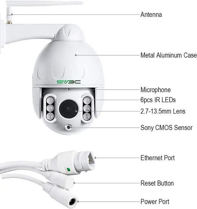 Alt view image 2 of 7 - SV3C 1080P Outdoor PTZ WiFi Camera, ONVIF Security IP Camera with Auto Tracking, 197ft HD Night Vision, 5X Optical Zoom, Two-Way Audio, Waterproof, Compatible with Blue Iris, SD Card Slot, CamHiPro