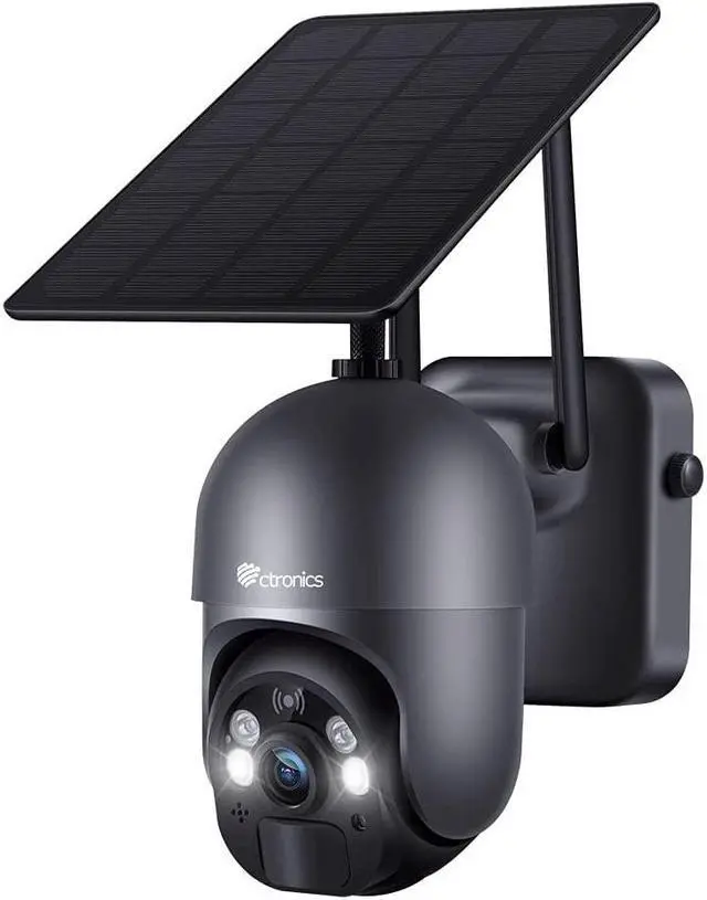 Main image of Ctronics 3MP Solar Security Camera Wireless Outdoor WiFi, PTZ Surveillacne Camera Battery-Powered for Home Security, 360° View, Spotlight Color Night Vision, PIR Human Detection, 2-Way Audio (Grey)