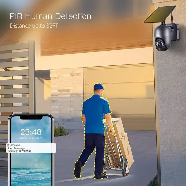 Alt view image 3 of 7 - Ctronics 3MP Solar Security Camera Wireless Outdoor WiFi, PTZ Surveillacne Camera Battery-Powered for Home Security, 360° View, Spotlight Color Night Vision, PIR Human Detection, 2-Way Audio (Grey)