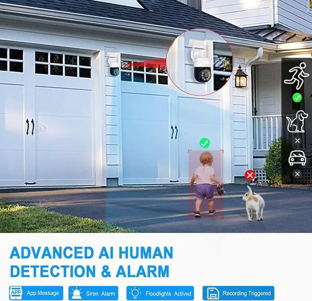 Alt view image 3 of 7 - Pan Tilt Zoom Wireless Security Camera System,4pcs 3MP PTZ Cameras Outdoor Indoor, 8 Channel 3MP WiFi Surveillance NVR System with 1TB Hard Drive,Floodlights & Siren Alarm,AI Human Detection