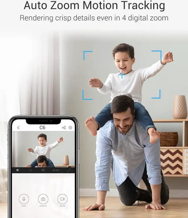 Alt view image 3 of 7 - EZVIZ 4MP Indoor Camera, Pan/Tilt Baby Pet Monitor with AI Human and Pet Detection, Voice Activity Detection, Waving-Hand Recognition, Starlight Lens Color Vision, 2.4/5 GHz Dual-Band Wi-Fi | C6