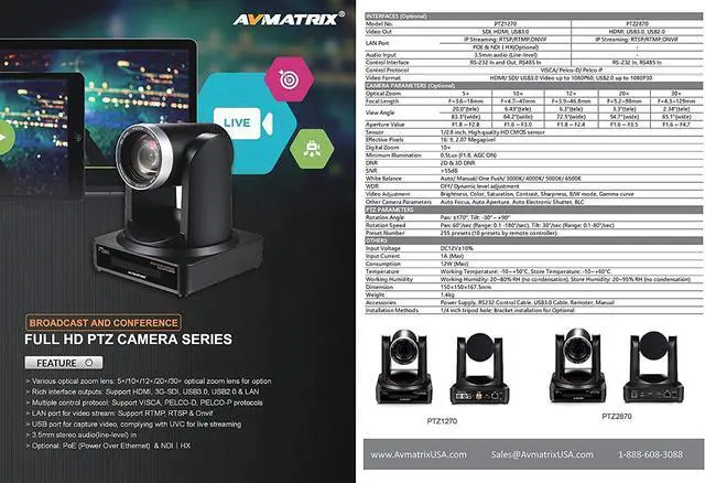 Main image of LILLIPUT AVMATRIX PTZ1270-30X Full HD PTZ Camera (30x Optical Zoom) Broadcast and Conference Full HD PTZ Camera for Live Streaming with Remote Control and Mount Bracket