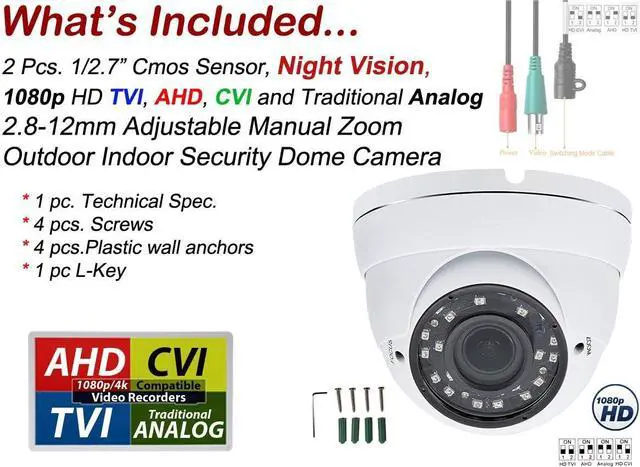 Alt view image 2 of 6 - Evertech 1080P HD 2.8-12mm Wide Angle Manual Zoom Lens Indoor Outdoor Metal Dome Camera for Security Surveillance Systems