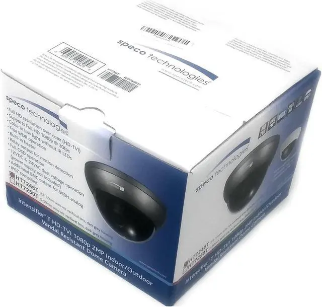 Alt view image 4 of 4 - Speco Technologies HT7246T Intensifier T HD-TVI 2MP Indoor/Outdoor Day & Night Dome Camera, 2.8-12mm Auto Iris Varifocal Lens, 1920x1080, 30fps, Dark Gray Housing