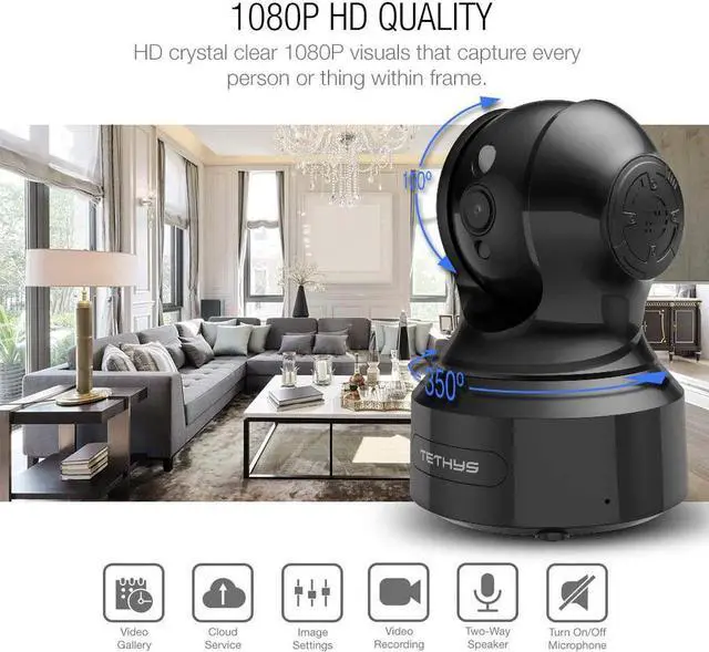 Alt view image 2 of 7 - TETHYS Wireless Security Camera 1080P Indoor [Work with Alexa] Pan/Tilt WiFi Smart IP Camera Dome Surveillance System w/Night Vision,Motion Detection,2-Way Audio,Cloud for Home,Business, Baby Monitor