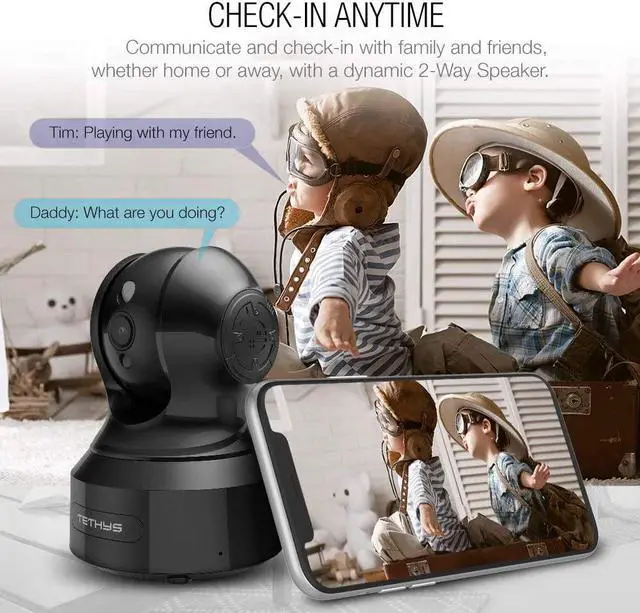 Alt view image 3 of 7 - TETHYS Wireless Security Camera 1080P Indoor [Work with Alexa] Pan/Tilt WiFi Smart IP Camera Dome Surveillance System w/Night Vision,Motion Detection,2-Way Audio,Cloud for Home,Business, Baby Monitor