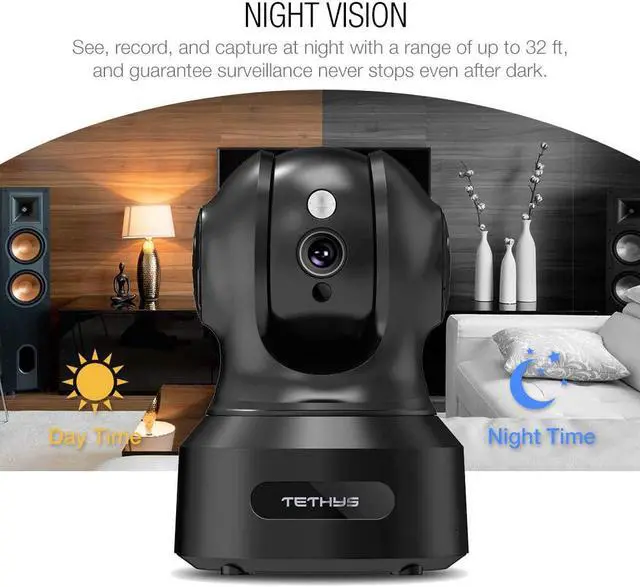 Alt view image 4 of 7 - TETHYS Wireless Security Camera 1080P Indoor [Work with Alexa] Pan/Tilt WiFi Smart IP Camera Dome Surveillance System w/Night Vision,Motion Detection,2-Way Audio,Cloud for Home,Business, Baby Monitor