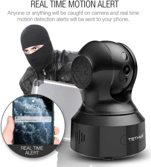 Alt view image 5 of 7 - TETHYS Wireless Security Camera 1080P Indoor [Work with Alexa] Pan/Tilt WiFi Smart IP Camera Dome Surveillance System w/Night Vision,Motion Detection,2-Way Audio,Cloud for Home,Business, Baby Monitor
