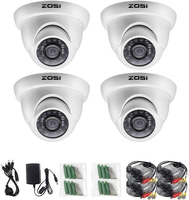 Main image of ZOSI 4 Pack 1/3" 3.6mm 1000TVL 960H Colorful Night Vision Dome CCTV Home Security Camera With IR Cut Filter 24PCS Infrared IR Lens IP66 Waterproof Level Surveillance System W/CCTV Cable
