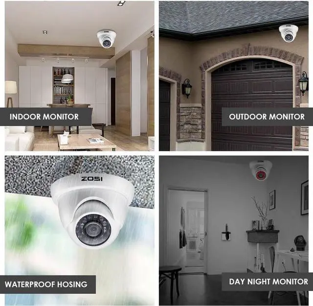 Alt view image 3 of 7 - ZOSI 4 Pack 1/3" 3.6mm 1000TVL 960H Colorful Night Vision Dome CCTV Home Security Camera With IR Cut Filter 24PCS Infrared IR Lens IP66 Waterproof Level Surveillance System W/CCTV Cable