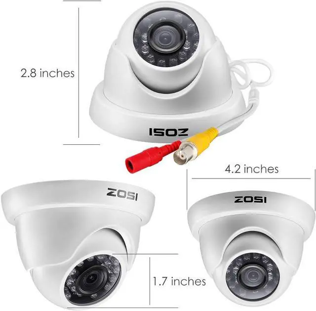 Alt view image 7 of 7 - ZOSI 4 Pack 1/3" 3.6mm 1000TVL 960H Colorful Night Vision Dome CCTV Home Security Camera With IR Cut Filter 24PCS Infrared IR Lens IP66 Waterproof Level Surveillance System W/CCTV Cable