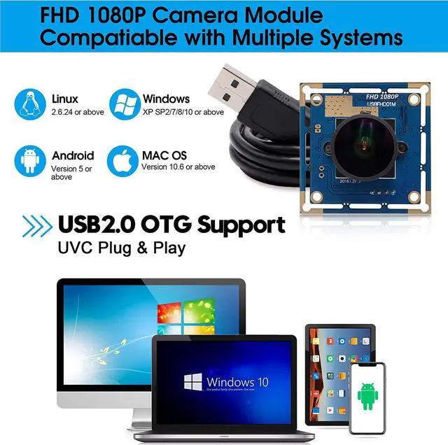 Alt view image 6 of 7 - SVPRO USB Camera Board 1080P 30fps Web Camera with 170 Degree Fisheye Lens, CMOS OV2710 Mini USB Camera with UVC for Computer Support Android Linux Windows Mac OS