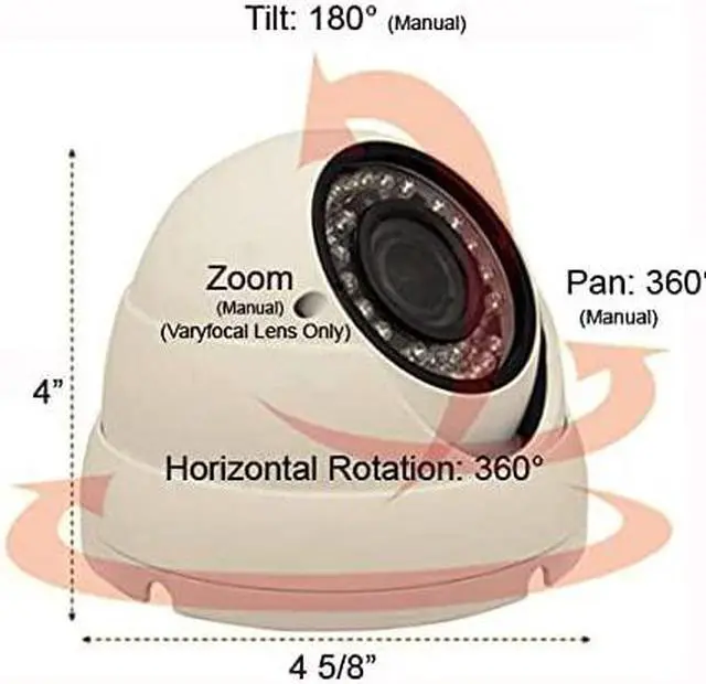 Alt view image 3 of 7 - 1stPV 5MP 4in1 (TVI, AHD, CVI, CVBS) CCTV Security Day/Night Color IR HD Dome Camera 2.8-12mm Varifocal Lens 5 Megapixel WDR Weather/Vandalproof Metal Housing Indoor Outdoor 12VDC (White)
