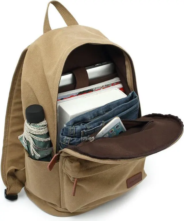 Alt view image 5 of 7 - Casual Style Lightweight canvas Laptop Bag/Durable Travel backpacks/Rucksack for Men&Women/Fashion Backpack Fits 15 inch Notebook (Khaki)