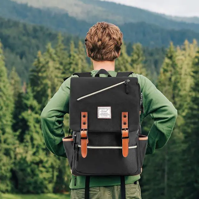 Alt view image 6 of 6 - Vintage Laptop Backpack with USB Charging Port, Backpack for College Fits up to 15.6 Inch Laptop Computer Backpack Casual Rucksack for Men Women (Black)