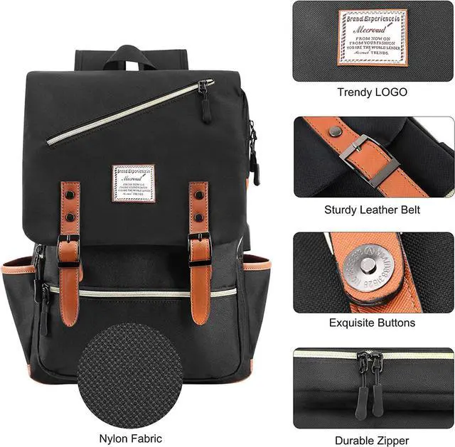 Alt view image 2 of 6 - Vintage Laptop Backpack with USB Charging Port, Backpack for College Fits up to 15.6 Inch Laptop Computer Backpack Casual Rucksack for Men Women (Black)