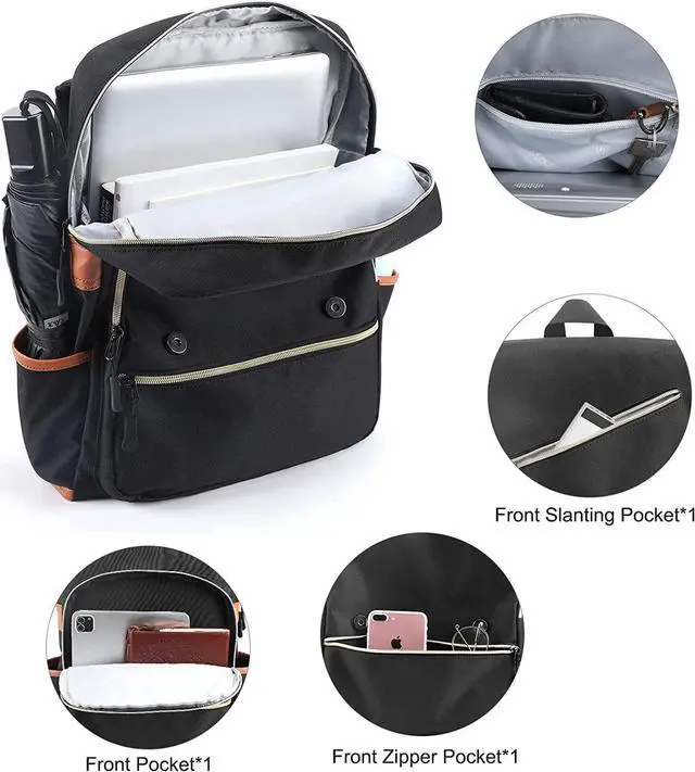 Alt view image 3 of 6 - Vintage Laptop Backpack with USB Charging Port, Backpack for College Fits up to 15.6 Inch Laptop Computer Backpack Casual Rucksack for Men Women (Black)