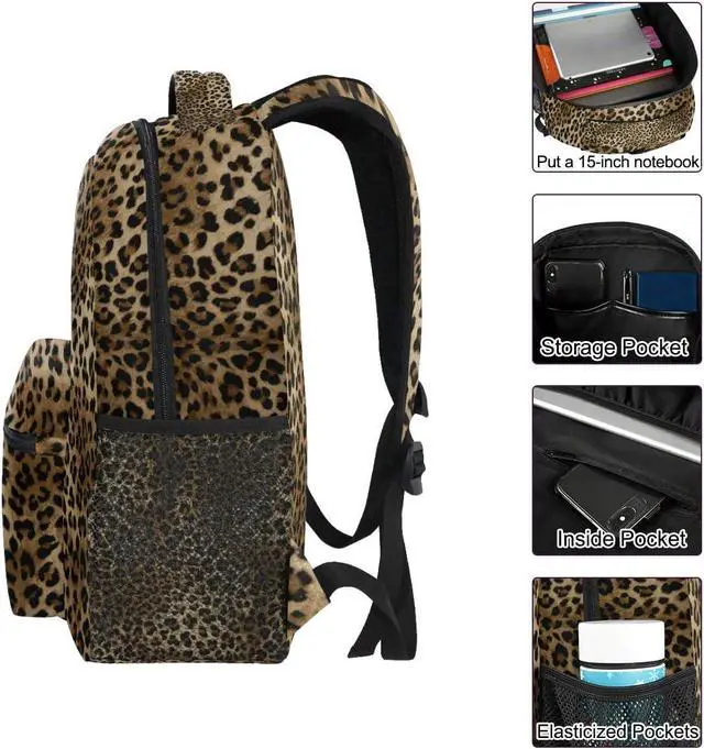 Alt view image 2 of 6 - Leopard print Vintage Boys Girls School Computer Backpacks Book Bag Travel Hiking Camping Daypack