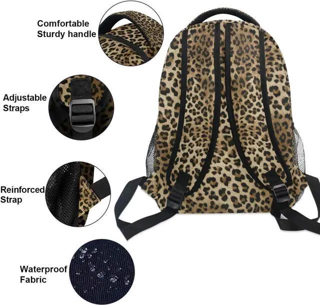 Alt view image 3 of 6 - Leopard print Vintage Boys Girls School Computer Backpacks Book Bag Travel Hiking Camping Daypack