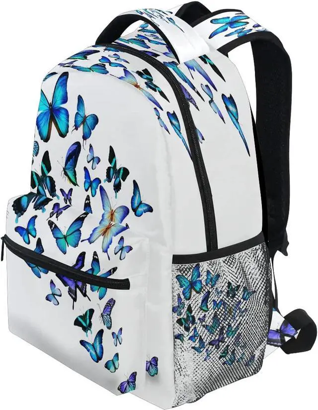Alt view image 3 of 7 - Blue Butterfly Backpack Butterflies Student School Bag Bookbag 14 inch Laptop Backpacks Travel Daypack Shoulder Bag