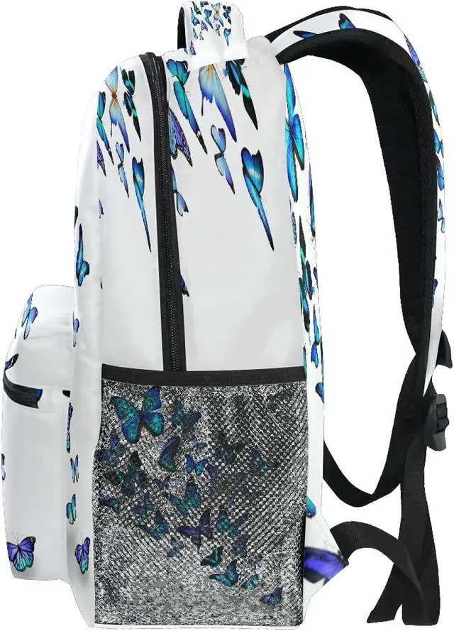 Alt view image 4 of 7 - Blue Butterfly Backpack Butterflies Student School Bag Bookbag 14 inch Laptop Backpacks Travel Daypack Shoulder Bag