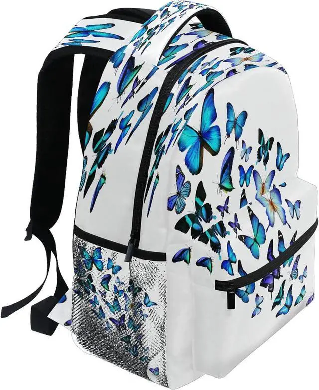Alt view image 2 of 7 - Blue Butterfly Backpack Butterflies Student School Bag Bookbag 14 inch Laptop Backpacks Travel Daypack Shoulder Bag