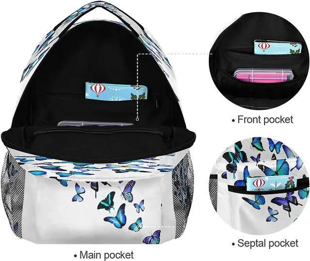 Alt view image 7 of 7 - Blue Butterfly Backpack Butterflies Student School Bag Bookbag 14 inch Laptop Backpacks Travel Daypack Shoulder Bag