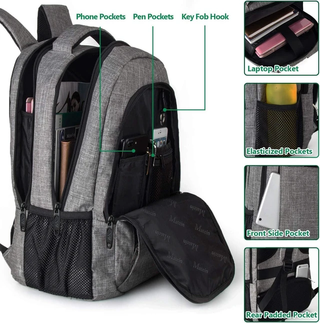 Alt view image 3 of 7 - Matein Travel Laptop Backpack, Business Anti Theft Slim Durable Laptops Backpack with USB Charging Port, Water Resistant College School Computer Bag Gifts for Men & Women Fits 15.6 Inch Notebook, Grey
