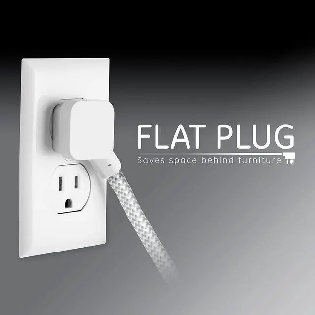 Alt view image 5 of 6 - GE Pro 3-Outlet Power Strip with Surge Protection, 15 Ft Designer Braided Extension Cord, Grounded, Flat Plug, 250 Joules, Warranty, UL Listed, White/Gray, 40530