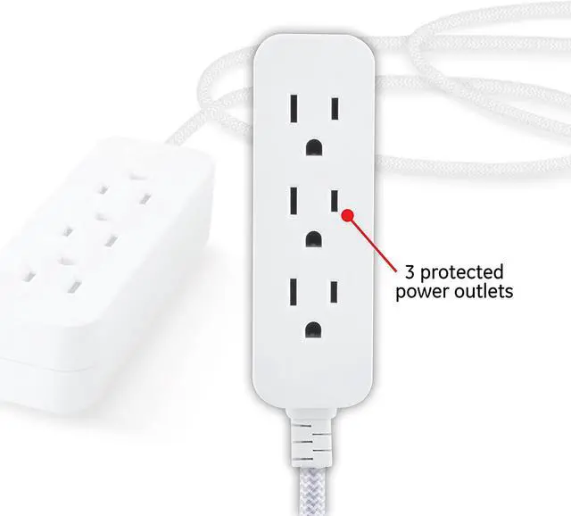 Alt view image 2 of 6 - GE Pro 3-Outlet Power Strip with Surge Protection, 15 Ft Designer Braided Extension Cord, Grounded, Flat Plug, 250 Joules, Warranty, UL Listed, White/Gray, 40530