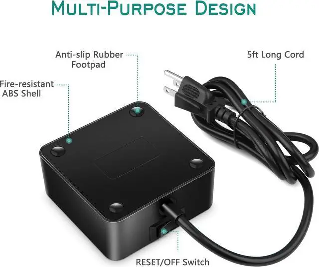 Alt view image 5 of 6 - Power Strip with USB, MIBOTE 6 AC Outlet with 4 Port USB Surge Protector Power Strip Charger 5ft Power Cord 1875W 100-240V for Travel, TV, Computer, Transformers, Power Bank