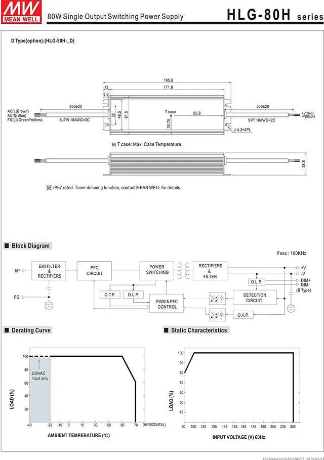 Alt view image 4 of 7 - MW Mean Well HLG-80H-12 12V 5A 60W Single Output LED Switching Power Supply