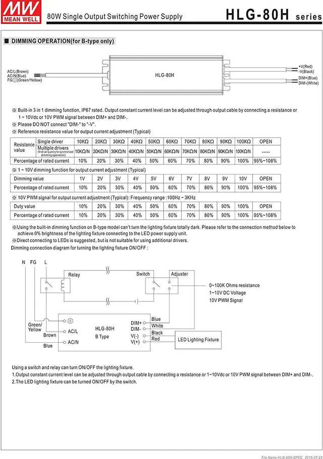 Alt view image 6 of 7 - MW Mean Well HLG-80H-12 12V 5A 60W Single Output LED Switching Power Supply