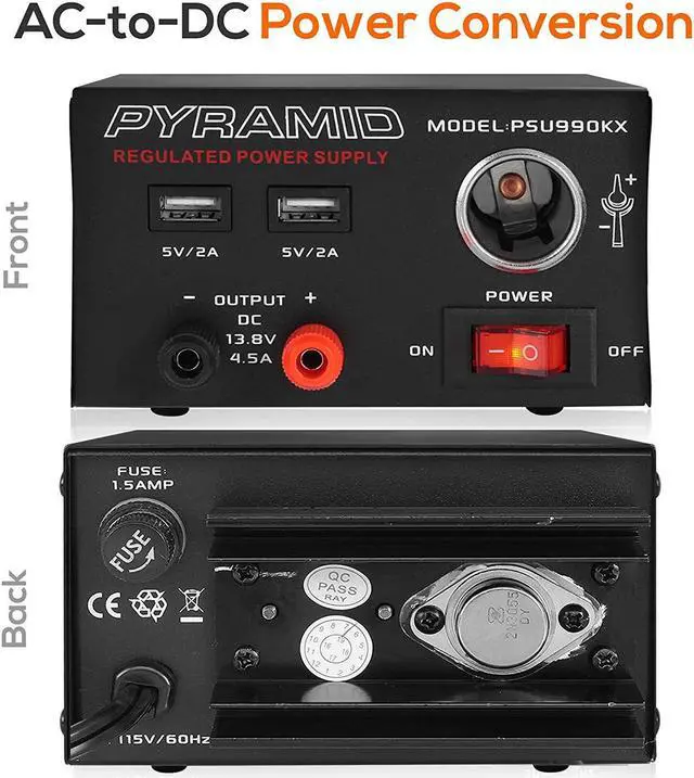 Alt view image 2 of 7 - Universal Compact Bench Power Supply - 7 Amp Regulated Home Lab Benchtop AC-DC Converter Power Supply for CB Radio, HAM w/ 13.8 Volt DC 120V AC Supply, Dual USB, Cigarette Lighter - Pyramid PSU990KX