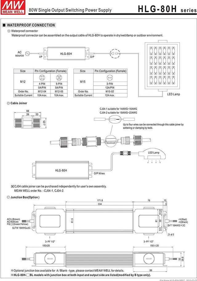 Alt view image 7 of 7 - MW Mean Well HLG-80H-12 12V 5A 60W Single Output LED Switching Power Supply