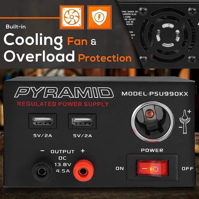 Alt view image 5 of 7 - Universal Compact Bench Power Supply - 7 Amp Regulated Home Lab Benchtop AC-DC Converter Power Supply for CB Radio, HAM w/ 13.8 Volt DC 120V AC Supply, Dual USB, Cigarette Lighter - Pyramid PSU990KX