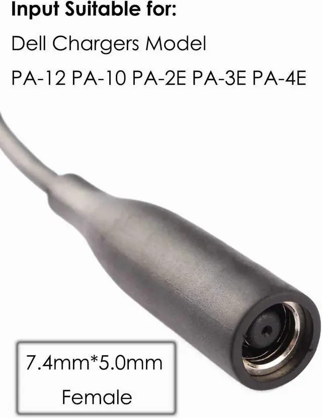 Alt view image 2 of 4 - Dongle Tip Adapter Charger Cable for Dell Power Supply Female Old 7.4mm Big to Male New 4.5mm Fit D5G6M 57J49 331-9319 M3800 XPS 12 13 15 5930 18 1810 1820 Inspiron 11 13 14 15 17 (2PACK-11.8inch)