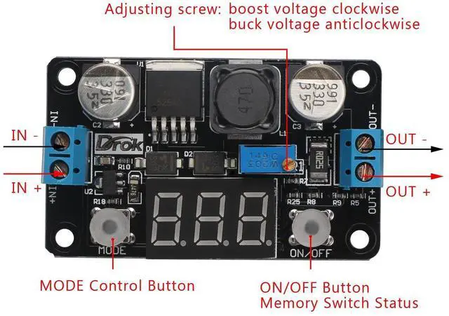 Alt view image 2 of 7 - DROK 180057 LM2596 Analog Control Buck Converter DC-DC 4-32V to 1.25-30V Step-down Regulator Module 24V 12V to 5V 3A Power Inverter Volt Stabilizer with Red LED Display