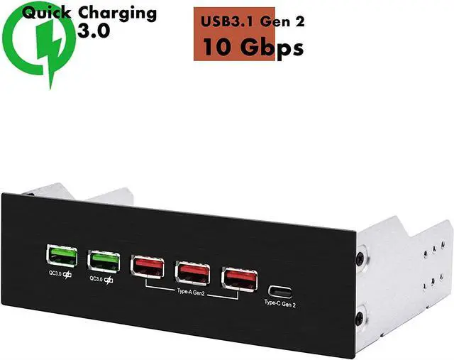Main image of EZDIY-FAB 5.25in 10Gbps USB 3.1 Gen2 HUB and Type-C Port, Front Panel USB Hub with QC 3.0 Quick Charging