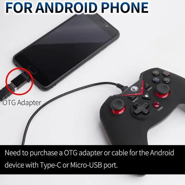 Alt view image 6 of 7 - V-one Wired USB Gaming Controller Gamepad Joystick for PC (Windows XP/7/8/10/11) & Steam & Android & PS3 - Red
