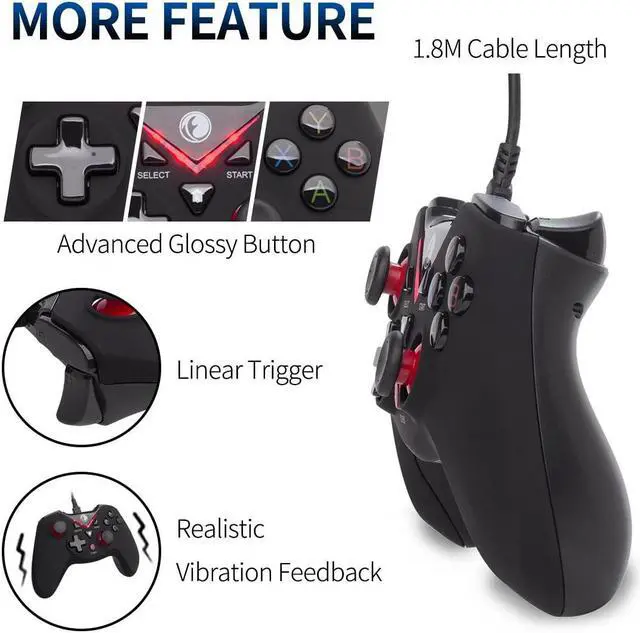 Alt view image 5 of 7 - V-one Wired USB Gaming Controller Gamepad Joystick for PC (Windows XP/7/8/10/11) & Steam & Android & PS3 - Red