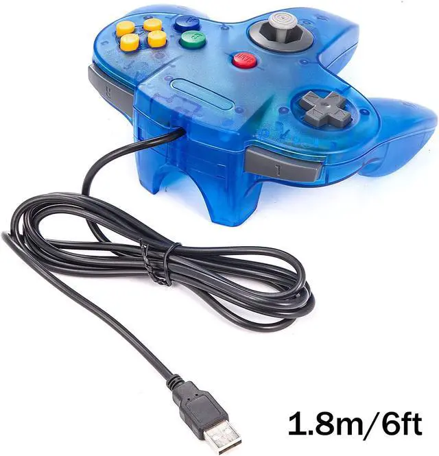 Alt view image 5 of 7 - 2 Packs USB Retro Controllers for N64 Gaming, miadore PC Classic N64 Game Pad Joypad for Windows PC MAC Raspberry Pi (Clear Blue& Red)