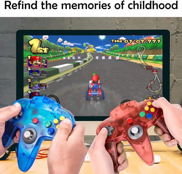 Alt view image 2 of 7 - 2 Packs USB Retro Controllers for N64 Gaming, miadore PC Classic N64 Game Pad Joypad for Windows PC MAC Raspberry Pi (Clear Blue& Red)