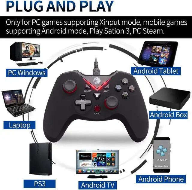 Alt view image 2 of 7 - V-one Wired USB Gaming Controller Gamepad Joystick for PC (Windows XP/7/8/10/11) & Steam & Android & PS3 - Red