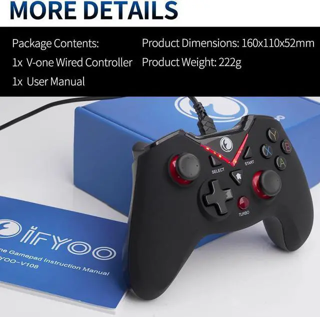 Alt view image 7 of 7 - V-one Wired USB Gaming Controller Gamepad Joystick for PC (Windows XP/7/8/10/11) & Steam & Android & PS3 - Red