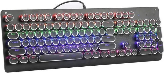 Main image of E-YOOSO Wired Mechanical Keyboard with Backlit, Blue Switch, Retro Typewriter Gaming Keyboard, Light Up Letters, 104 Round Key for Game, Office, Computer, Laptop, PC, Desktop